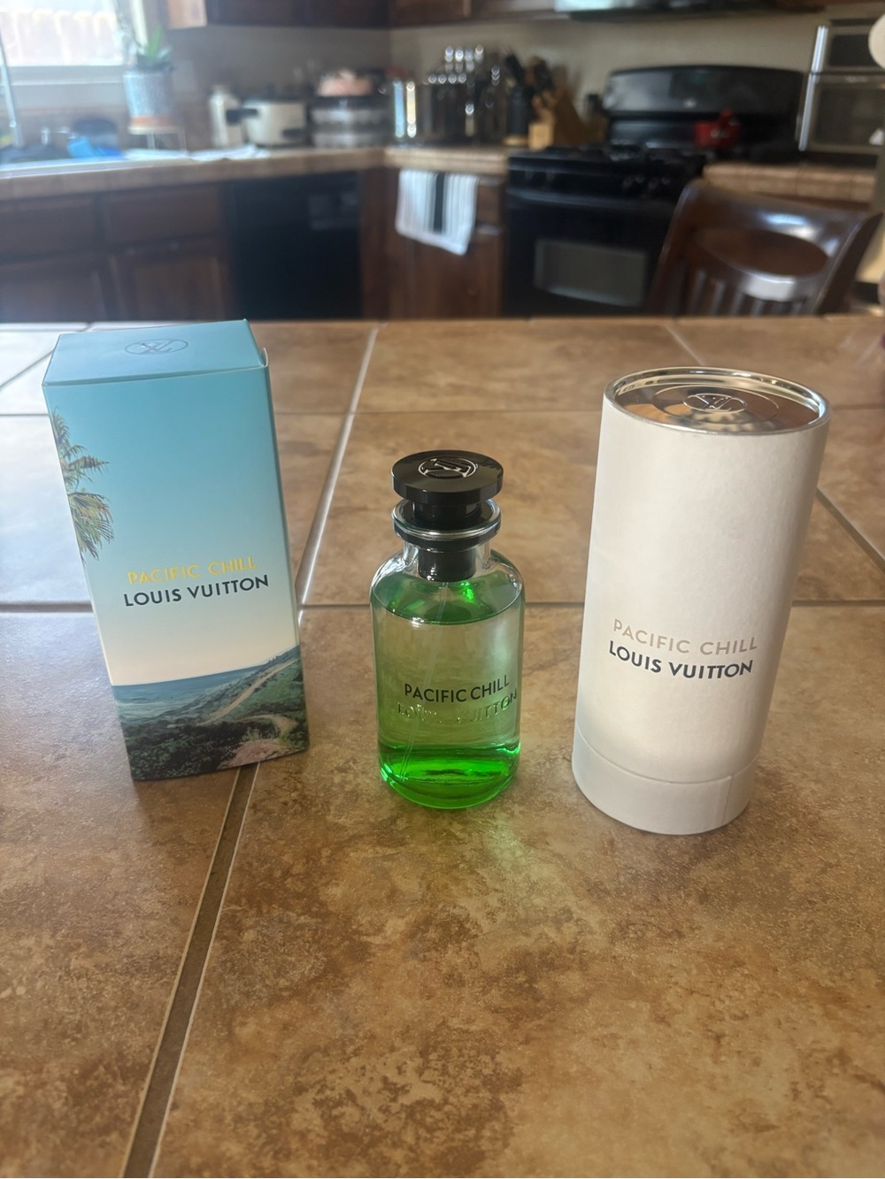 Louis Vuitton Pacific Chill Green and Black Glass Bottle with Packaging